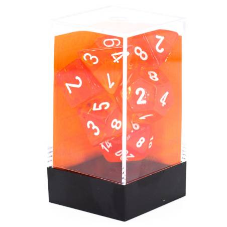 MINI SET DE 7 DES TRANSLUCENT ORANGE/BLANC